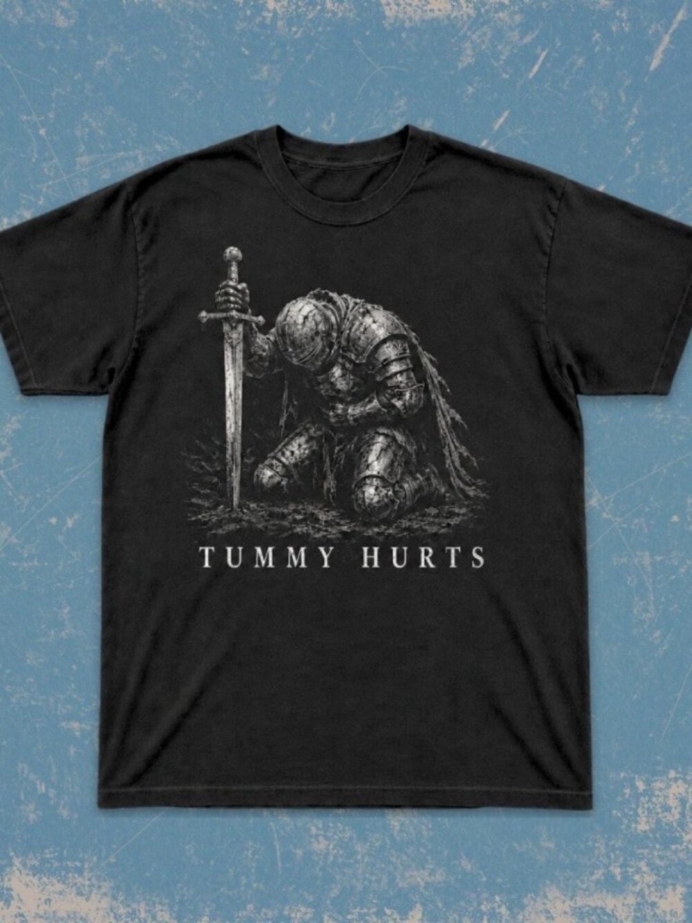 Relatable Ironic Meme "TUMMY HURTS" Dark Knight Black Tee